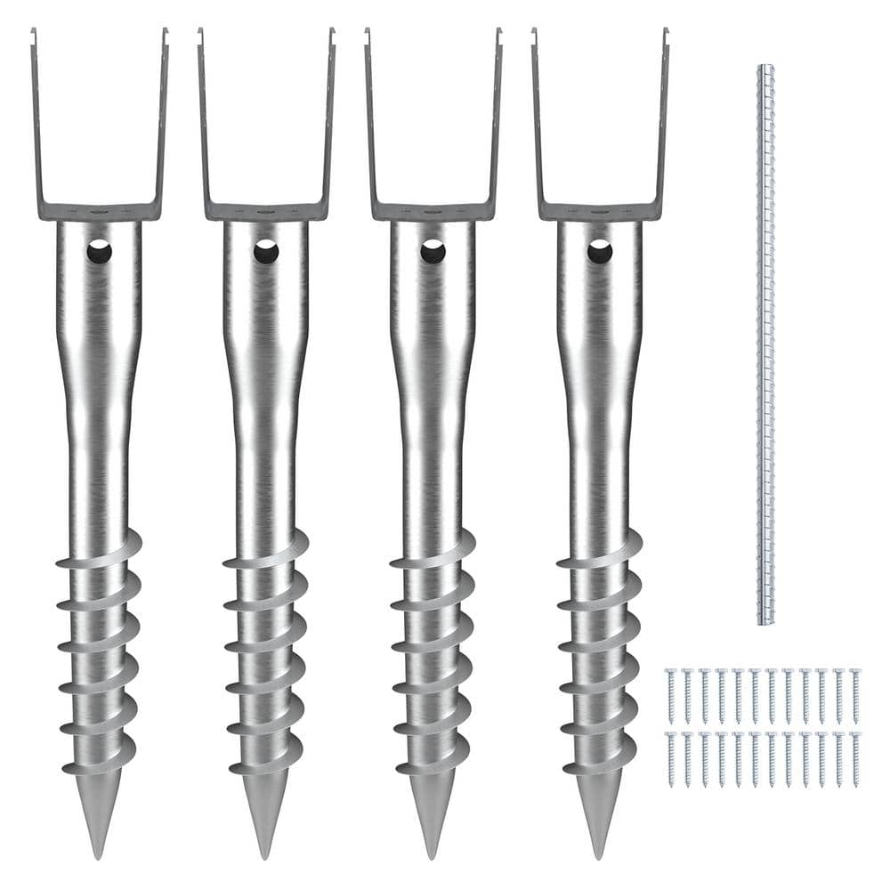 VEVOR 3.94 x 2.76 x 27.56 in. No Dig Ground Anchor DIY Screw in Post Stake Includes 6 Lag Bolts U-Shape Post Holder (4-Pack)