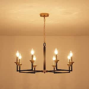 Bricen 8-Light Modern Industrial Chandelier with Matte Black and Antique Brass Finish Square Tube Candle Design