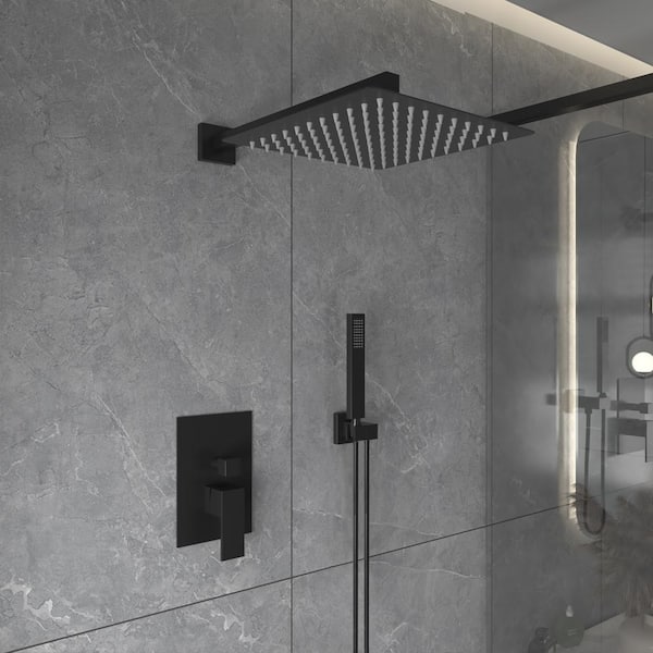 16 in. W 1-Handle 2-Spray Shower Faucet 2.5 GPM with Adjustable Heads in Matte Black
