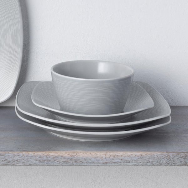 Spiral Grey Porcelain 12 Piece Dinnerware Set, Service For 4 – Godinger