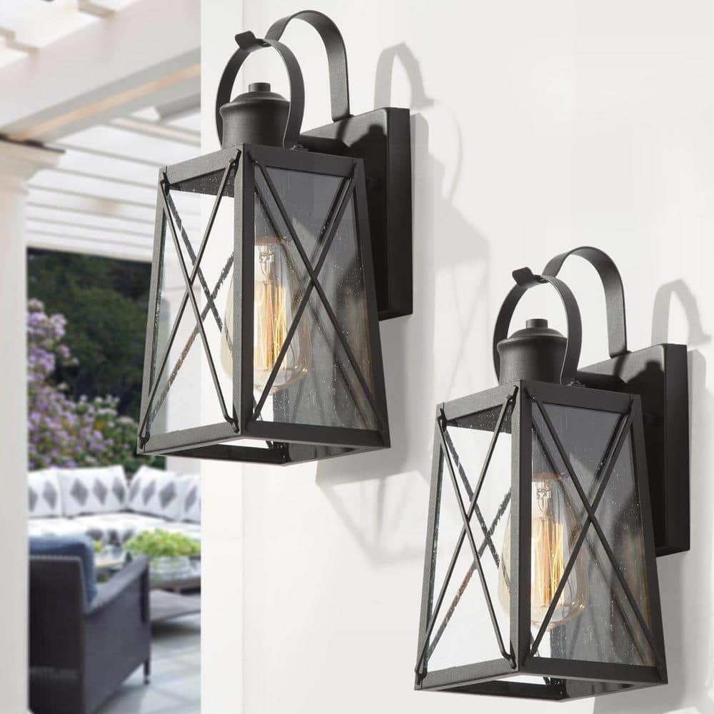 Craftsman 1-Light Matte Black Outdoor Wall Lantern Sconce with Seeded Glass Shade (2-Pack) price history on PriceWatchPro