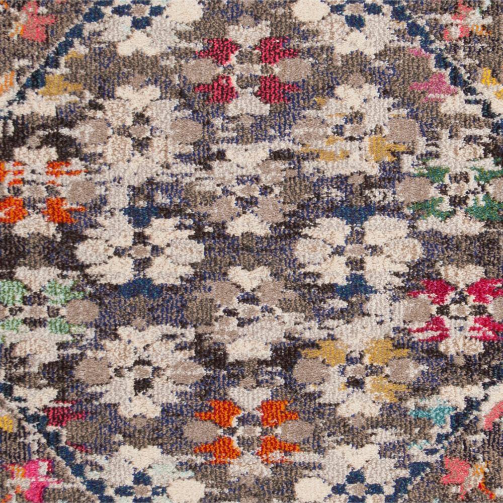 79" Round Gray Floral Synthetic Stain-Resistant Area Rug