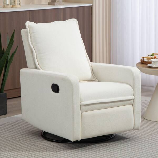 White 360° Swivel Velvet Manual Rocker Recliner Chair with Glider Base and Rocker Motion