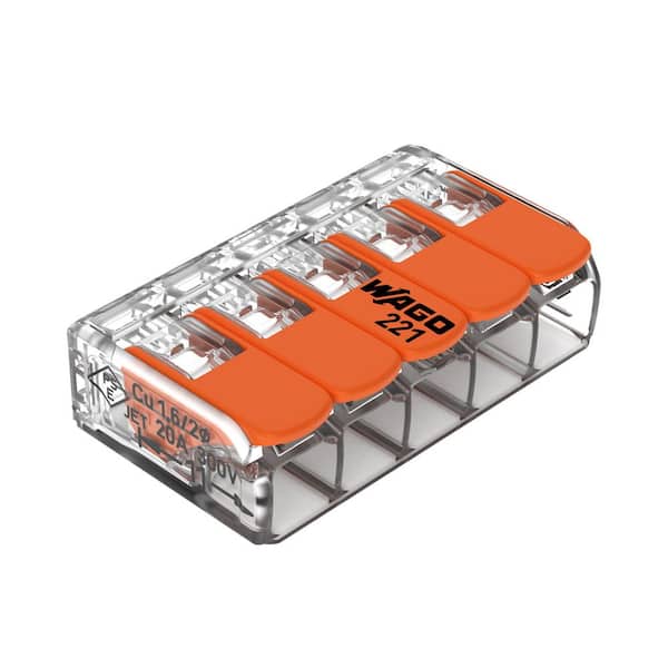 221 Series Lever-Nuts 5-Conductor Wire Splicing Connector, 24-12 AWG. (25-Piece)