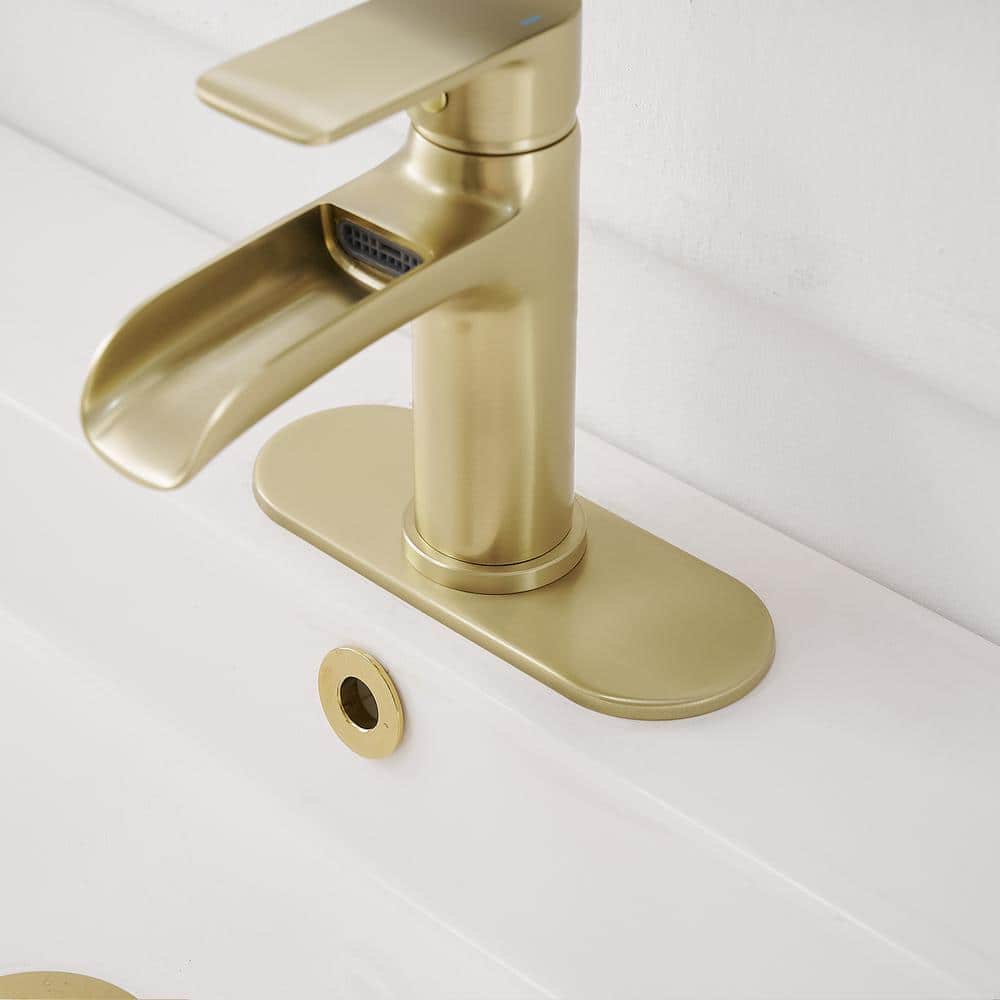 Brushed Gold Single Handle Waterfall Bathroom Faucet