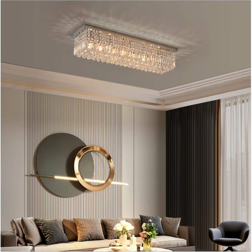 40'' Chrome Crystal Geometric Flush Mount Chandelier