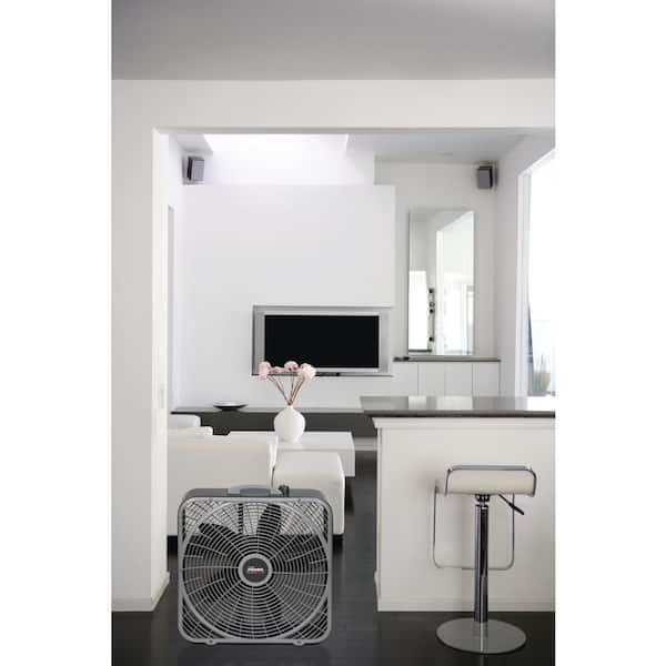 Lasko 20 in. 3 Speeds Box Fan in Gray with Weather-Shield Design for Window  Use, Energy Efficent, Carry Handle, Steel Body B20540 - The Home Depot