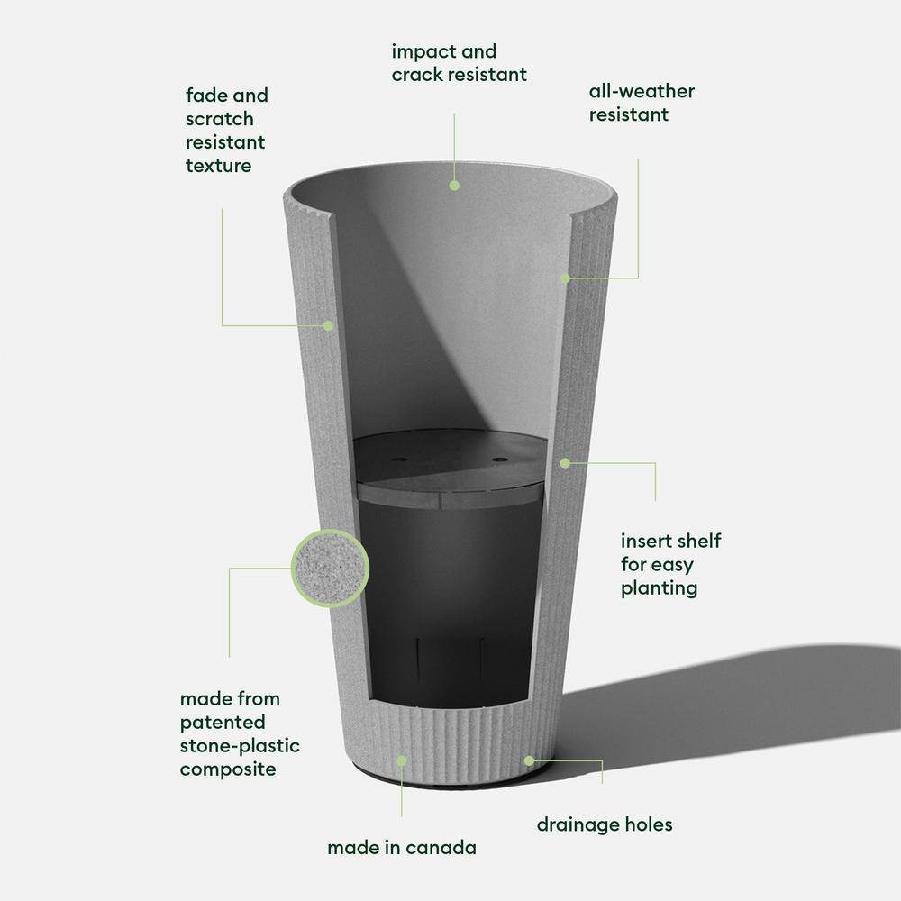 26" Gray Concrete-Plastic Tall Planter for Indoor/Outdoor