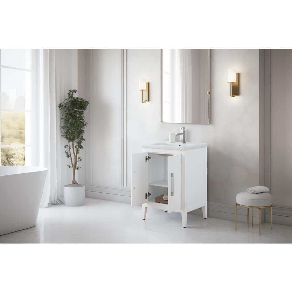 24" White Single Sink Bathroom Vanity with Ceramic Top