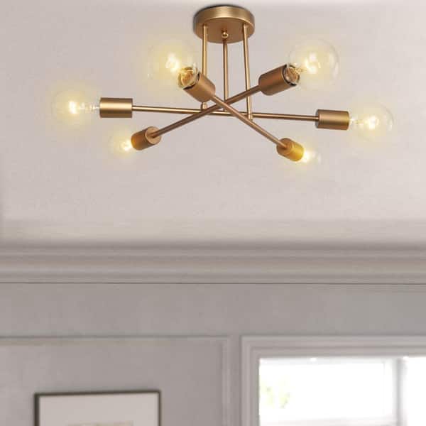 Rennnsan Sylvia 18.89 in. 6-Light Gold Dimmable Sputnik Modern