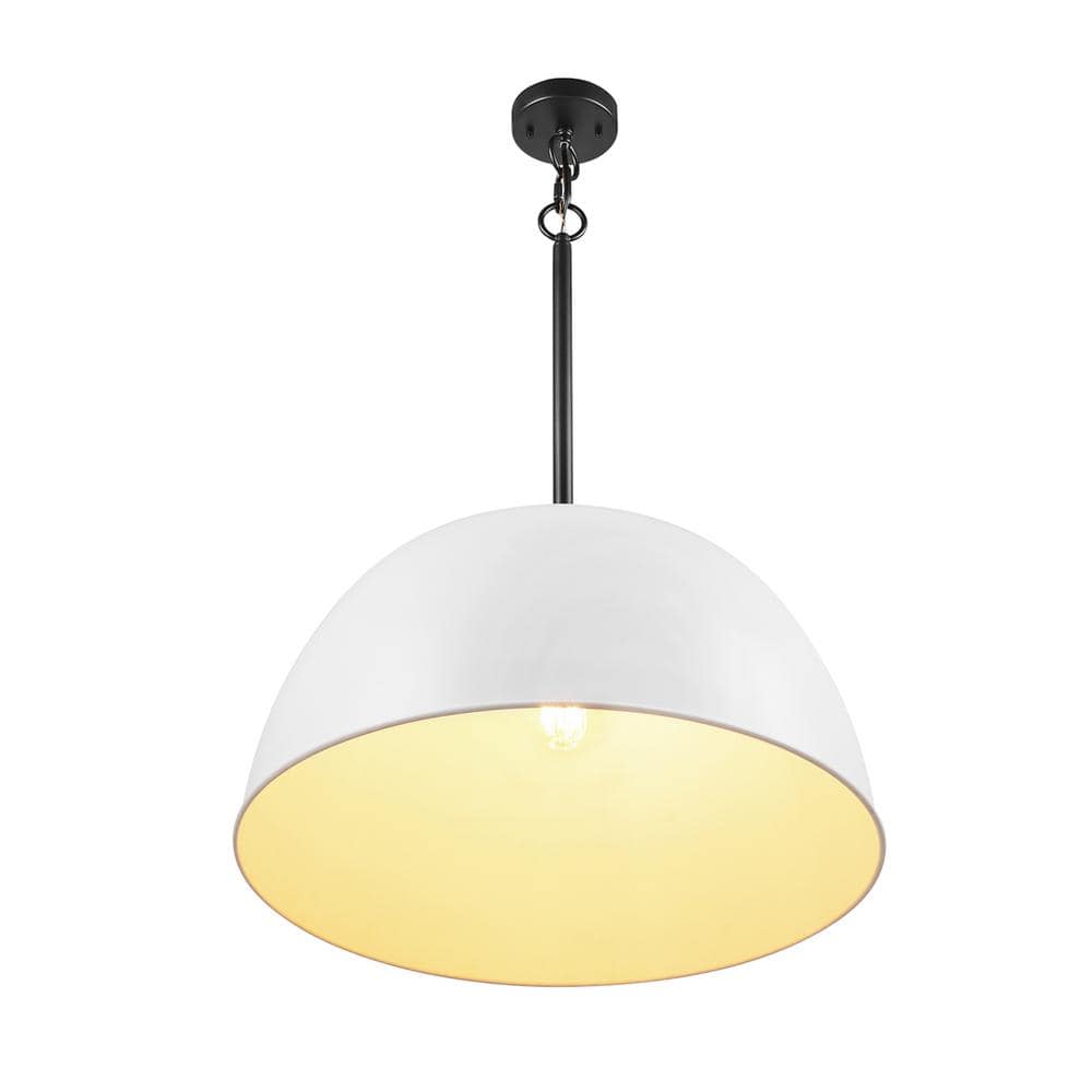 Matte White Metal Bowl Pendant Light with Adjustable Height