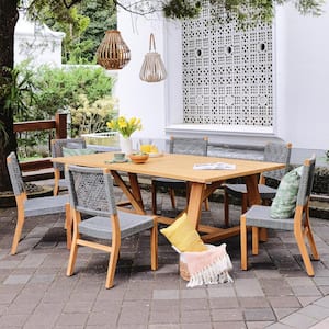 Nassau 7-Piece Teak Wood Outdoor Dining Set with Gray Poly rope