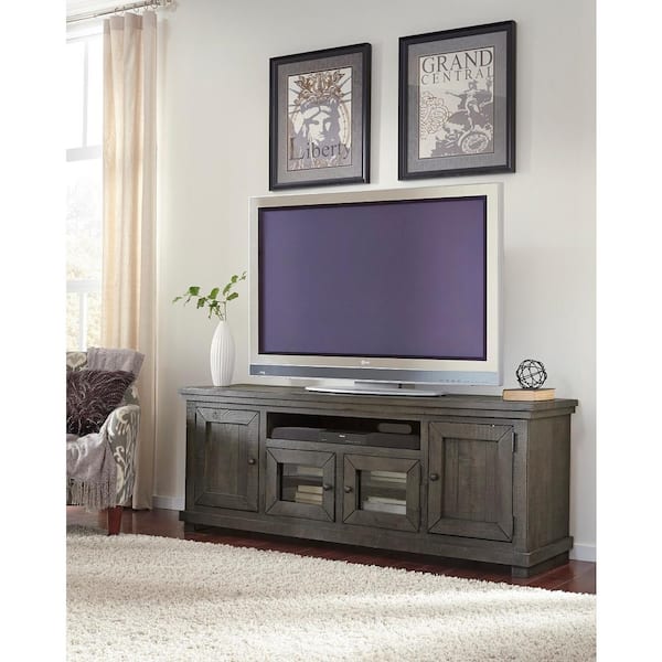 Progressive Furniture Willow 74 in. Distressed Dark Gray Wood TV Stand Fits TVs Up to 75 in. with Storage Doors