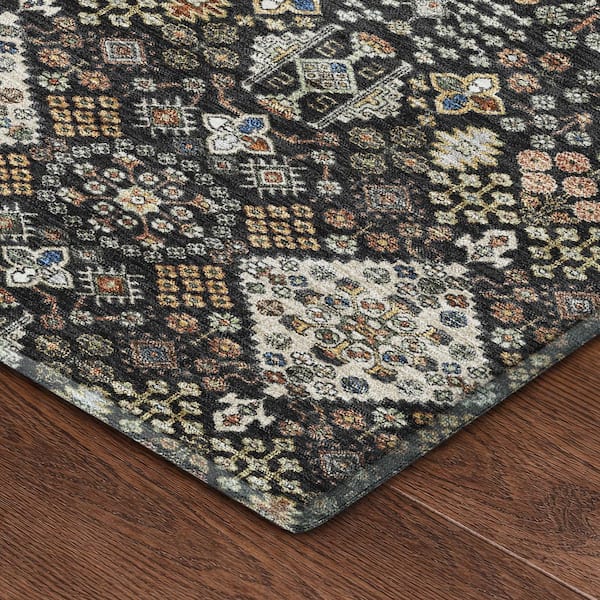 Mayfield Premium Machine Washable Abstract AMF2478 Black 3 ft. x 5 ft. Area Rug