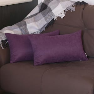 Decorative Farmhouse Purple 12 in. x 20 in. Lumbar Solid Color Throw Pillow Set of 2