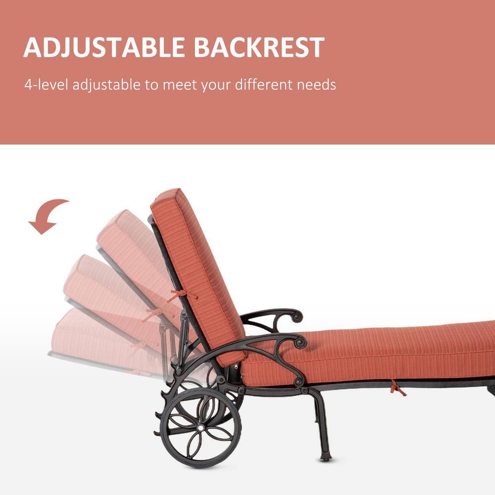 Wine Red Aluminum Adjustable Outdoor Chaise Lounge with Side Table