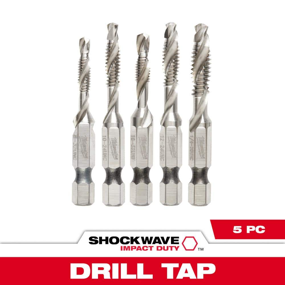 Milwaukee SHOCKWAVE SAE Steel Drill Tap Set (5-Piece) 48-89-4874 - The Home  Depot