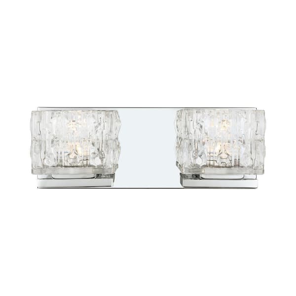 Home Decorators Collection Tulianne 60-Watt Equivalent 2-Light Chrome LED Vanity Light with Clear Cube Glass