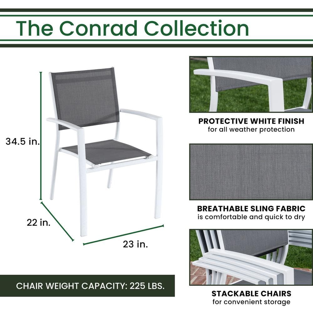 Compact 5-Piece Outdoor Dining Set with Foldable Slat-Top Table and Stackable Chairs in White/Gray