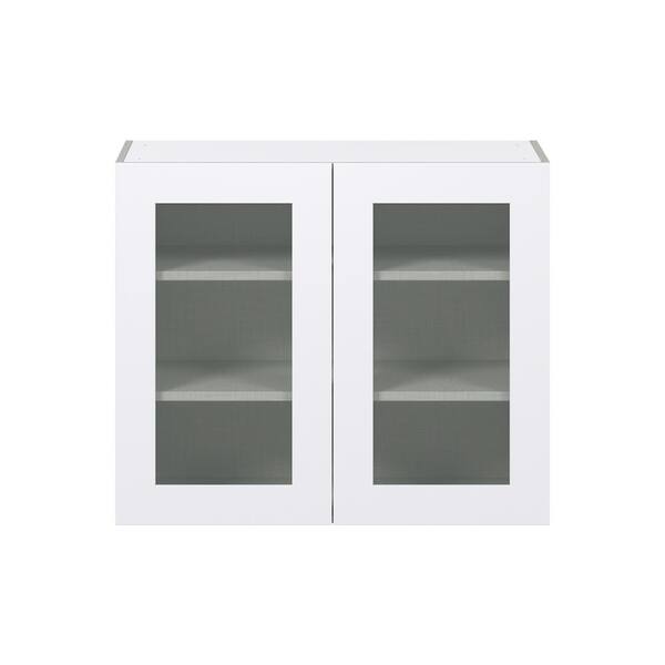 J Collection Wallace Painted Warm White Assembled Corner Wall Kitchen Cabinet with Glass Door (24 in. W x 30 in. H x 14 in. D)