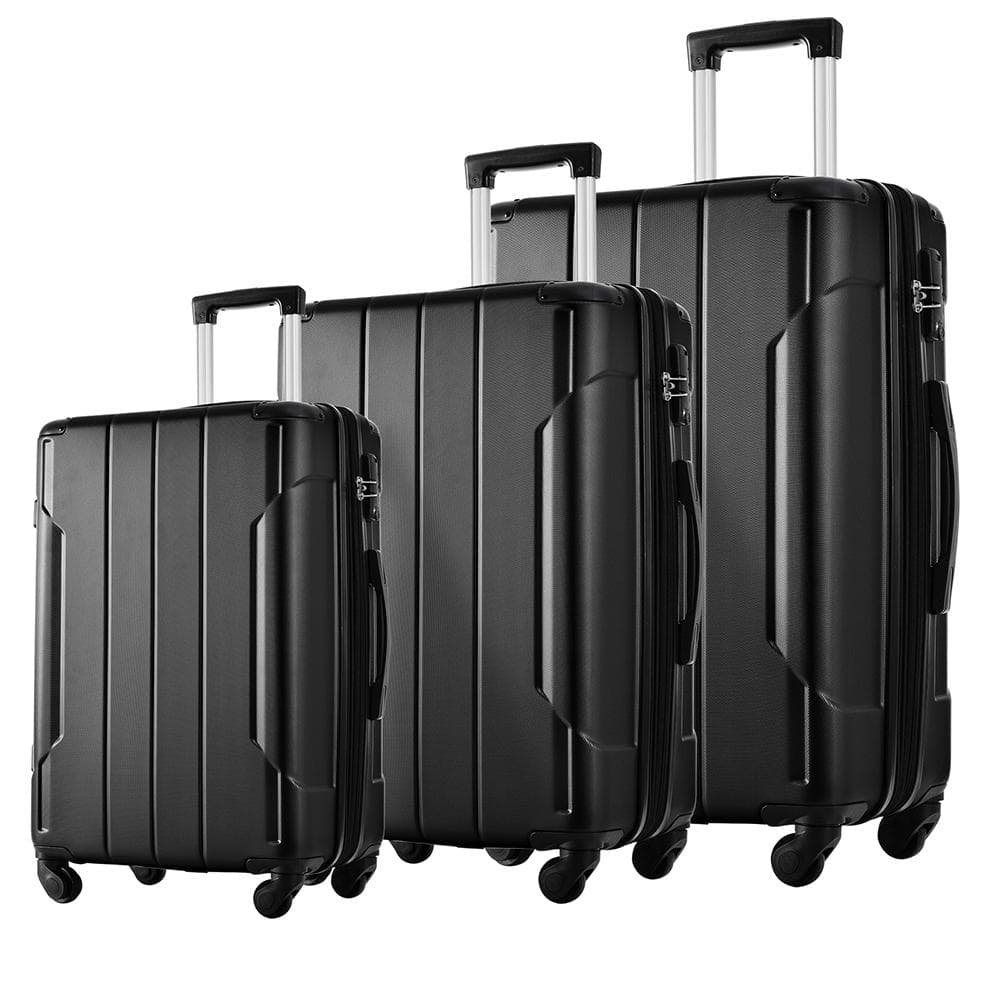 AULEDIO 3-Piece Black Spinner Suitcase with TSA Lock Lightweight ...