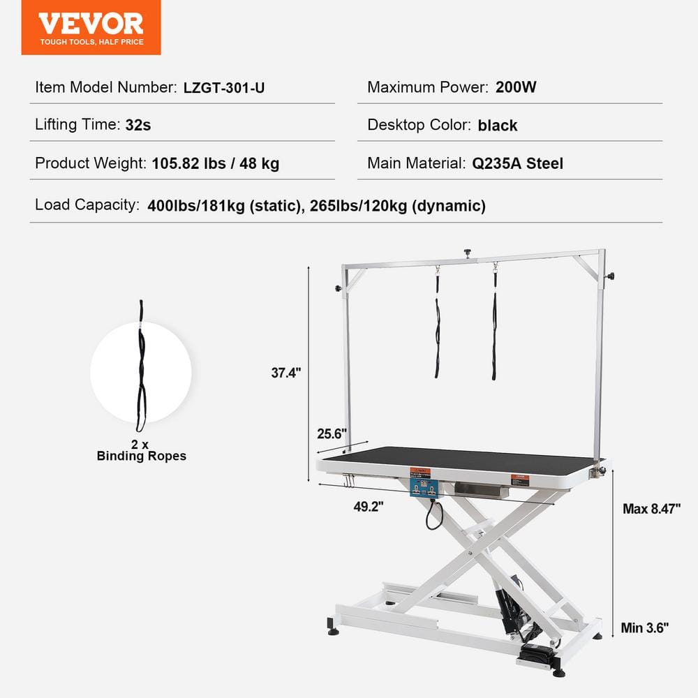 White Adjustable Stainless Steel Electric Pet Grooming Table