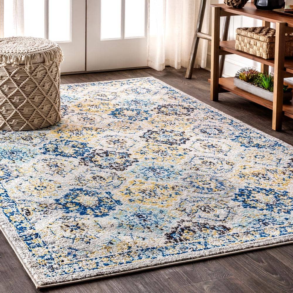 Blue and Multicolor Synthetic 8' x 10' Reversible Area Rug
