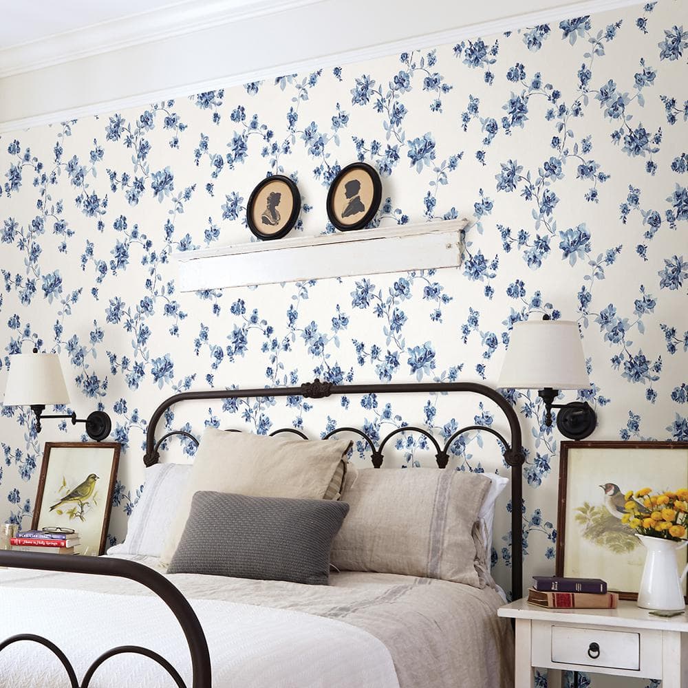 Cyrus Blue Floral NonVinyl Washable Wallpaper