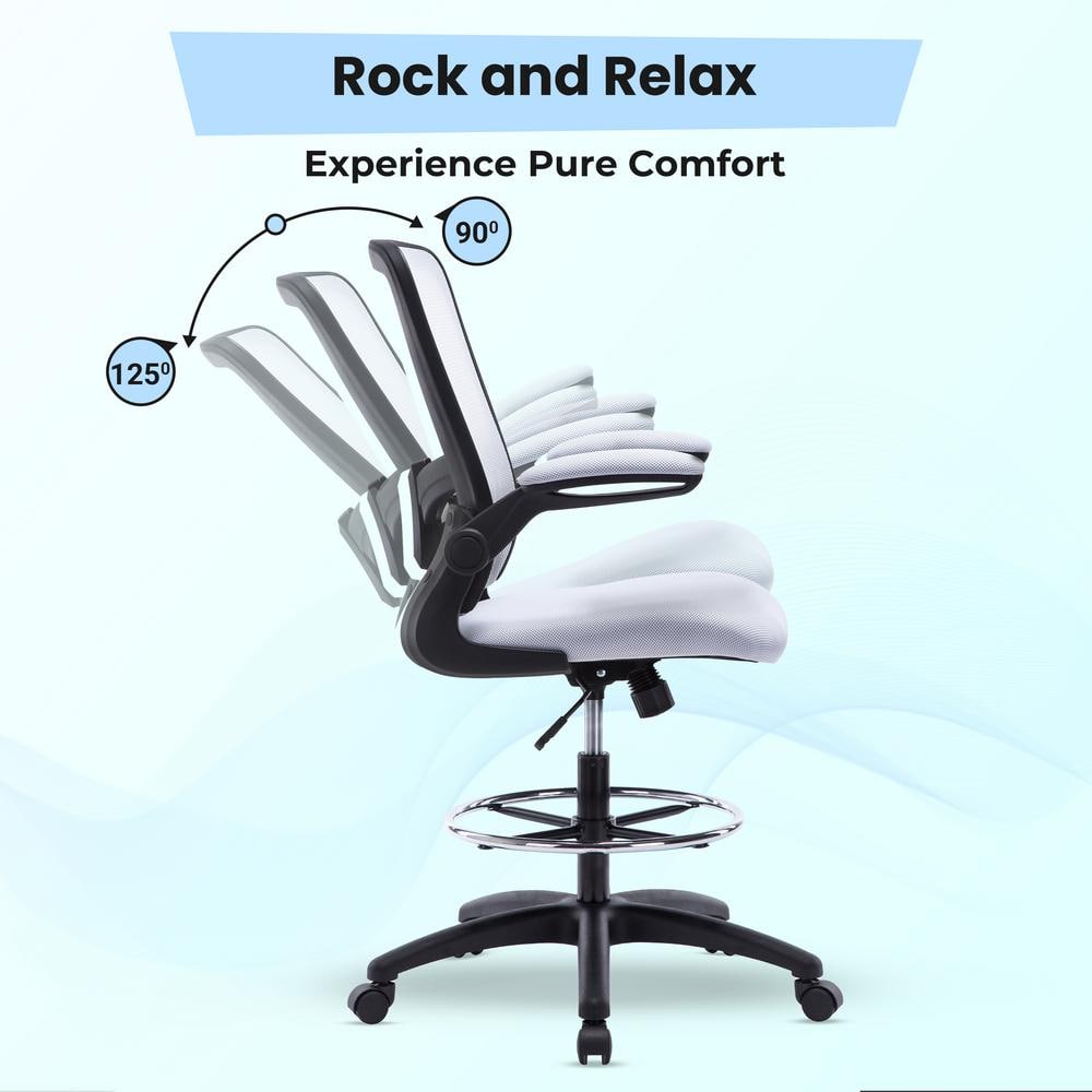 White High Desk Ergonomic Drafting Tall Office Chair for Standing Desk with Flip-Up Arms, Breathable Mesh - Thumbnail 5