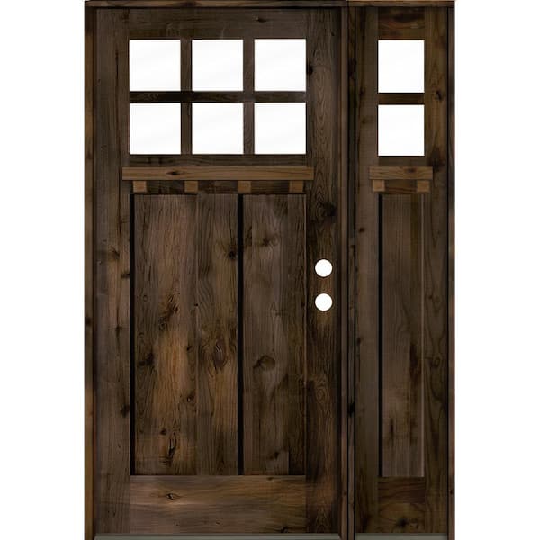 Krosswood Doors 50 in. x 80 in. Craftsman Knotty Alder 2 Panel Left Hand 6 Lite Clear Glass DS Black Wood Prehung Front Door/Sidelite