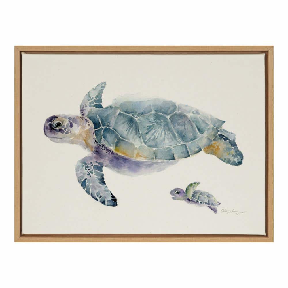 Natural Framed Canvas Wall Art with Sea Turtles, 18" x 24"