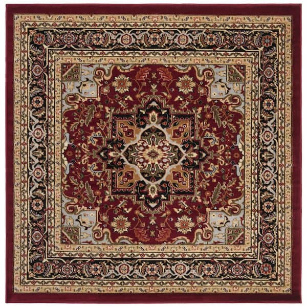Lyndhurst 10 ft. x 10 ft. Square Red/Black Floral Border Medallion Area Rug
