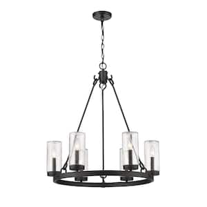 Marlow 6-Light Matte Black Outdoor Pendant with Seedy Glass Shade