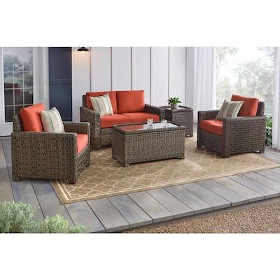 Laguna Point Brown Wicker Outdoor Patio Loveseat with Standard Quarry Red Cushions