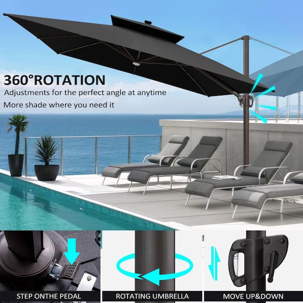 11 ft solar led lighted patio umbrella w tilt adjustment TheLAShop 3-Tiered Tilting with Lights 8-Rib Enjoy the perfect blend of functionality and style as the energy CLOUDFLY 11 ft. x 11