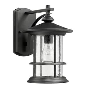 Matte Black Mid-century Outdoor Hardwired Wall Sconce with No Bulbs, Wall Mount Lantern, Clear Seedy Glass, Waterproof
