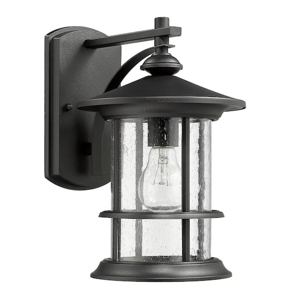 Unbranded Matte Black Mid-century Outdoor Hardwired Wall Sconce with No Bulbs, Wall Mount Lantern, Clear Seedy Glass, Waterproof