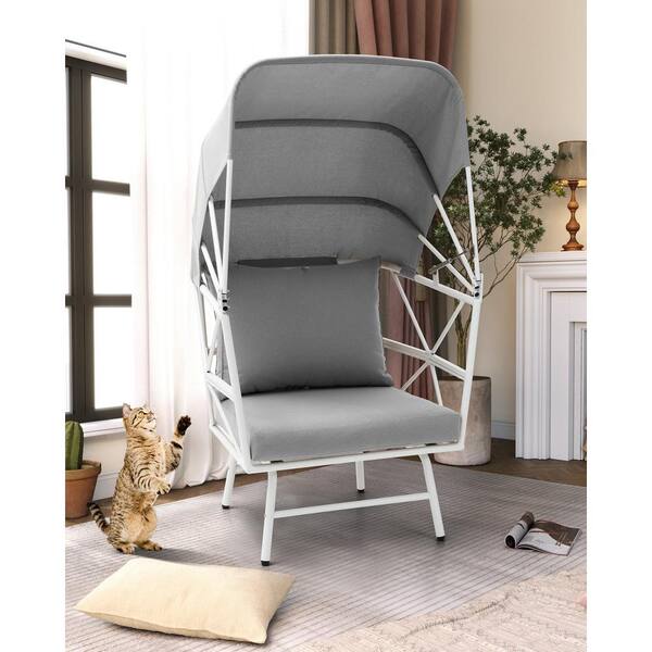 Crestlive Products White Aluminum Outdoor Egg Chair with Gray Cushion and Folding Canopy
