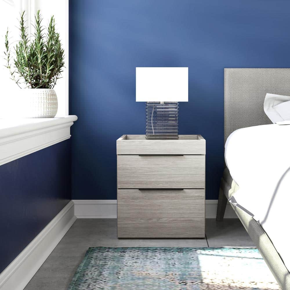 Capri Modern 2-Drawer Nightstand with Tray Top, Barnwood Gray