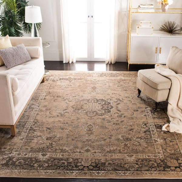 Vintage Warm Beige 8 ft. x 8 ft. Square Border Area Rug