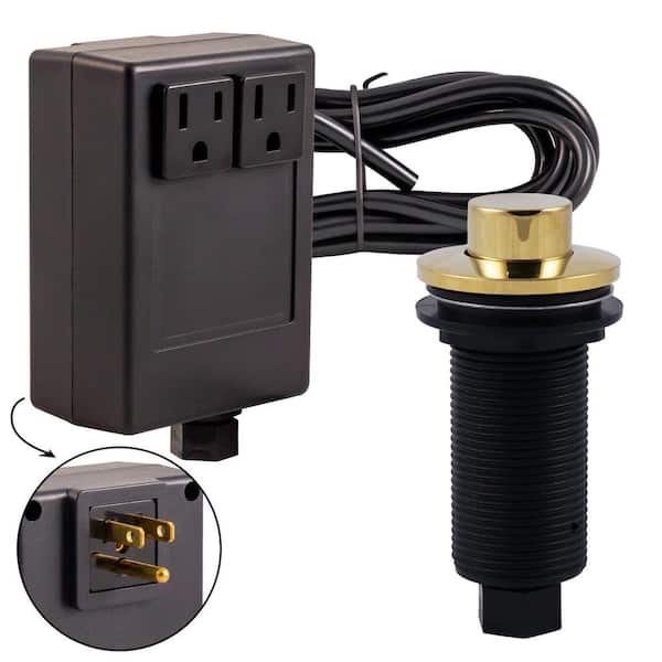 Westbrass Sink Top Waste Disposal Air Switch and Dual Outlet Control Box, Raised Button, Polished Brass