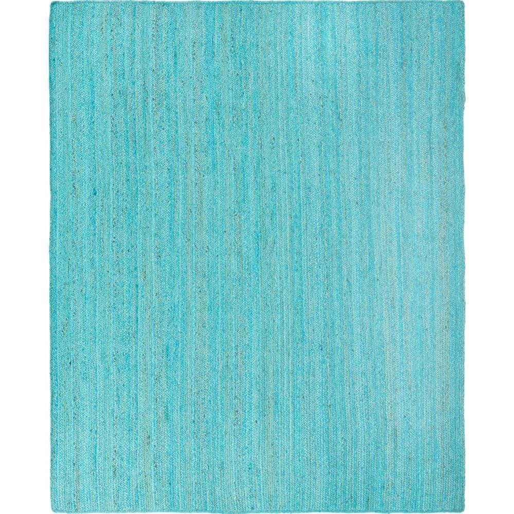 Unique Loom Braided Jute Dhaka Turquoise 8' 0 x 10' 0 Area Rug 3161106