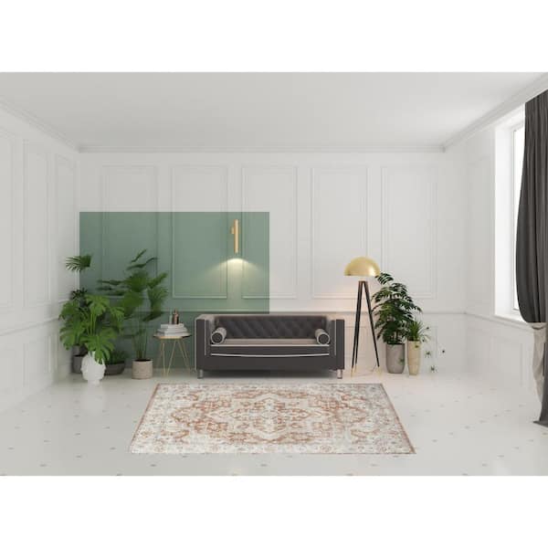 7 ft. x 9 ft. Gold Oriental Washable Square Area Rug