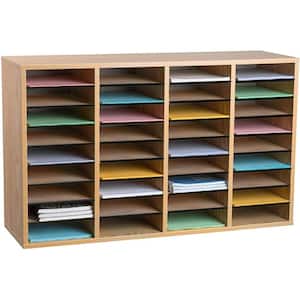 36 Compartment Wood Adjustable Literature Organizer, Medium Oak (2-Pack)