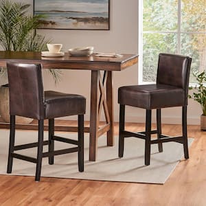 Lopez 26 in. Brown Leather Counter Stool (Set of 2)