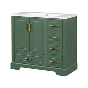 36 in. W x 18 in. D x 34 in. H Single Sink Bath Vanity in Green with White Resin Top, 2-Doors and 4-Drawers