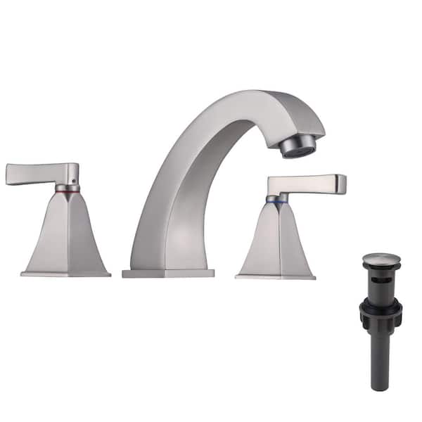 ARCORA 8 in. Widespread Deck Mounted Double-Handle Bathroom Faucet with Pop-up Drain Assembly in Brushed Nickel