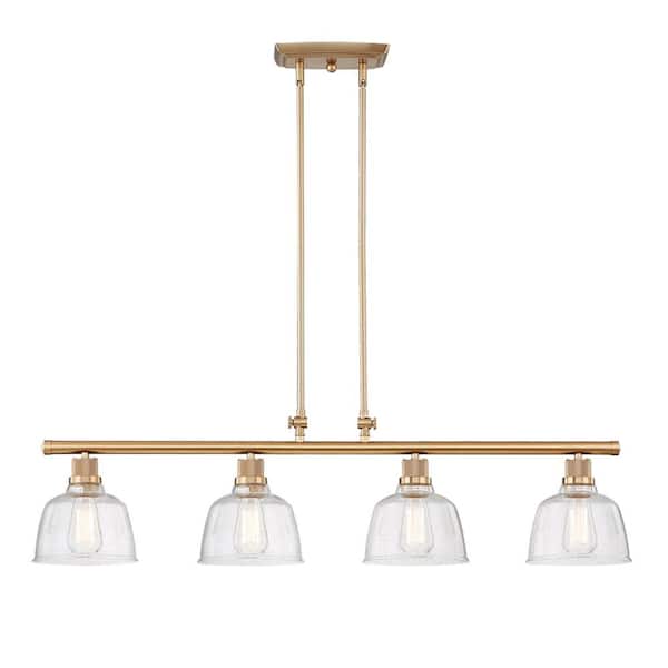 Cergy 8 in. 4-Light Island in Satin Gold with Clear Seedy Glass Pendant ...