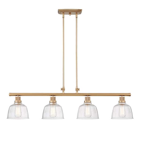 Unbranded Cergy 8 in. 4-Light Island in Satin Gold with Clear Seedy Glass Pendant Light