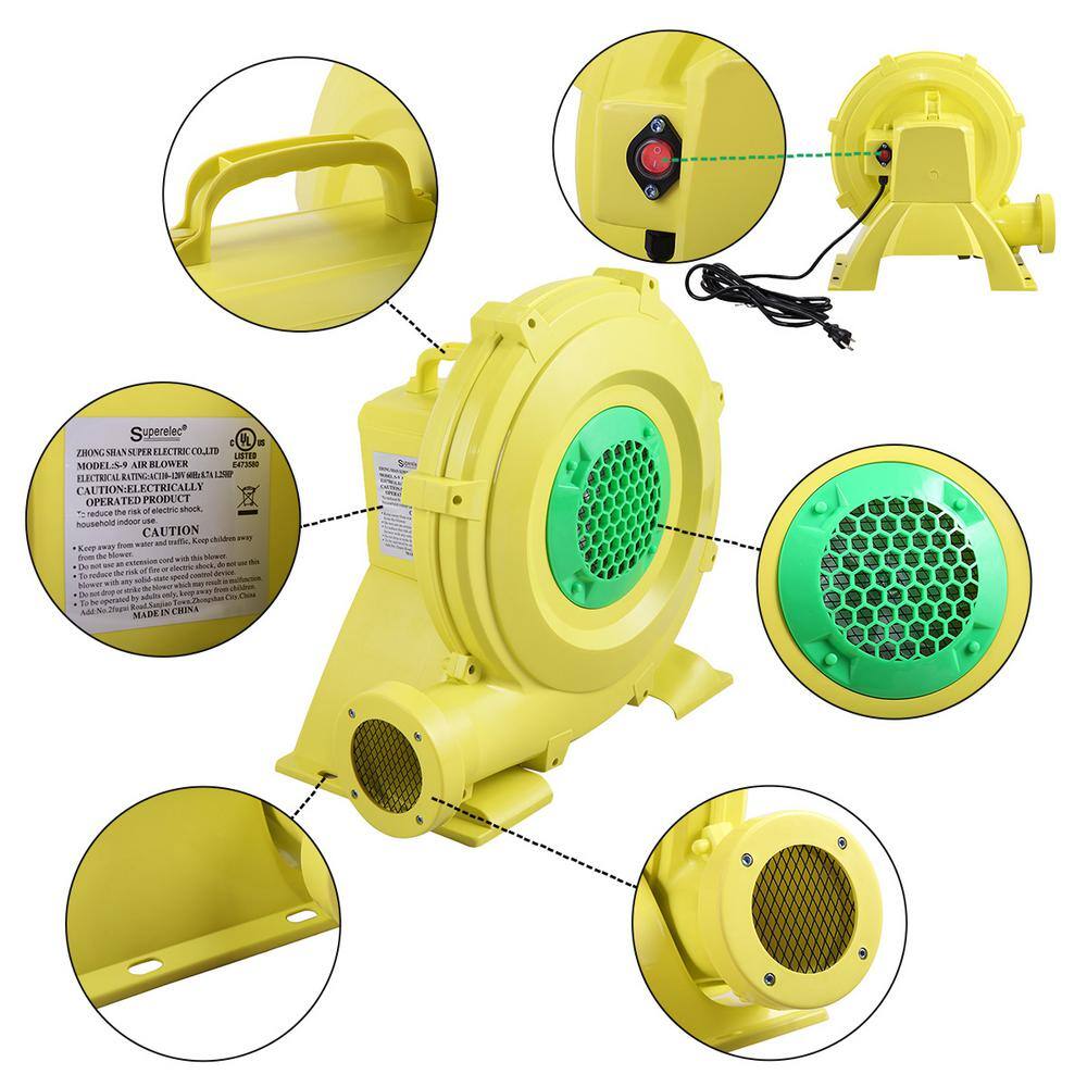 Yellow and Green 950 Watt 1.25 HP Inflatable Bounce House Blower